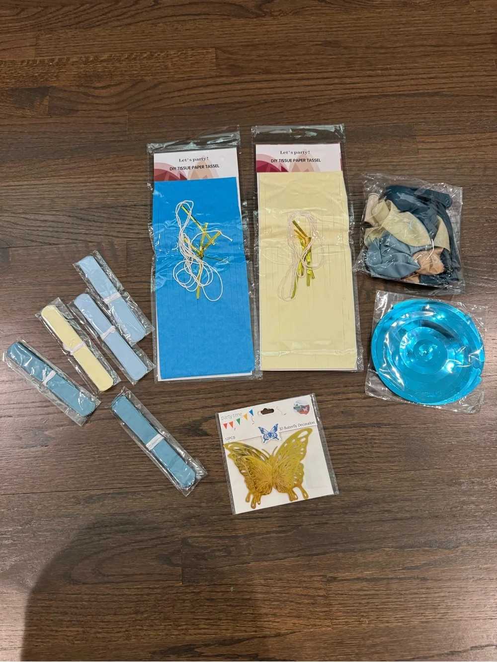 DIY Tissue Paper Tassels & Party Decorations - Blue, Yellow, Gold, Cream